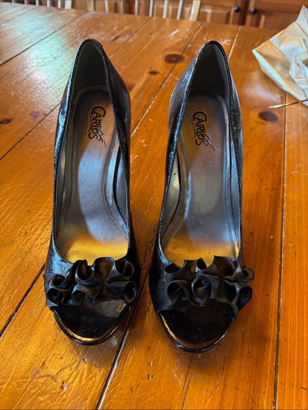 Carlos Santana Black Ruffle Peep-Toe Heels